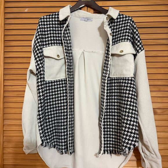 Baltic Born Cream Ribbed checkered button up size XL - Picture 2 of 5